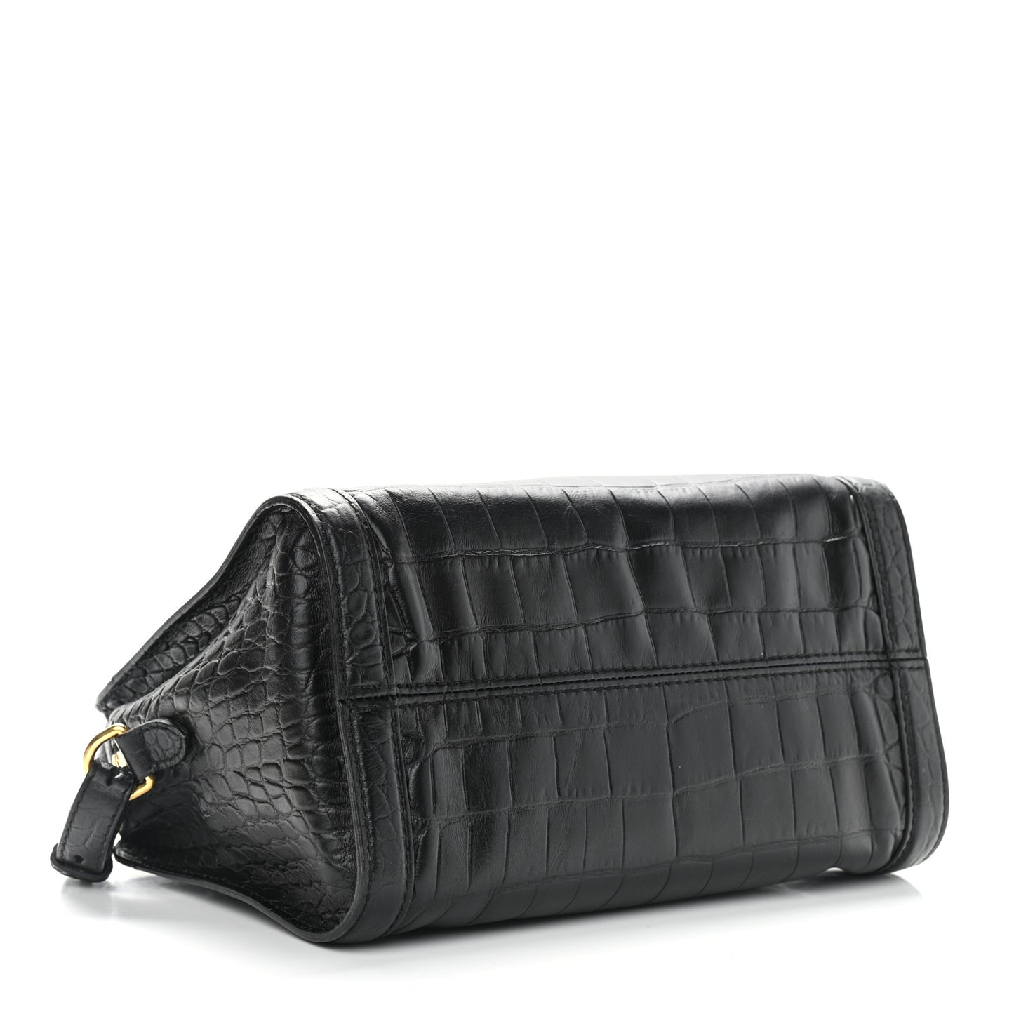 Calfskin Crocodile Embossed Small Skull Padlock Zip Around Tote Black