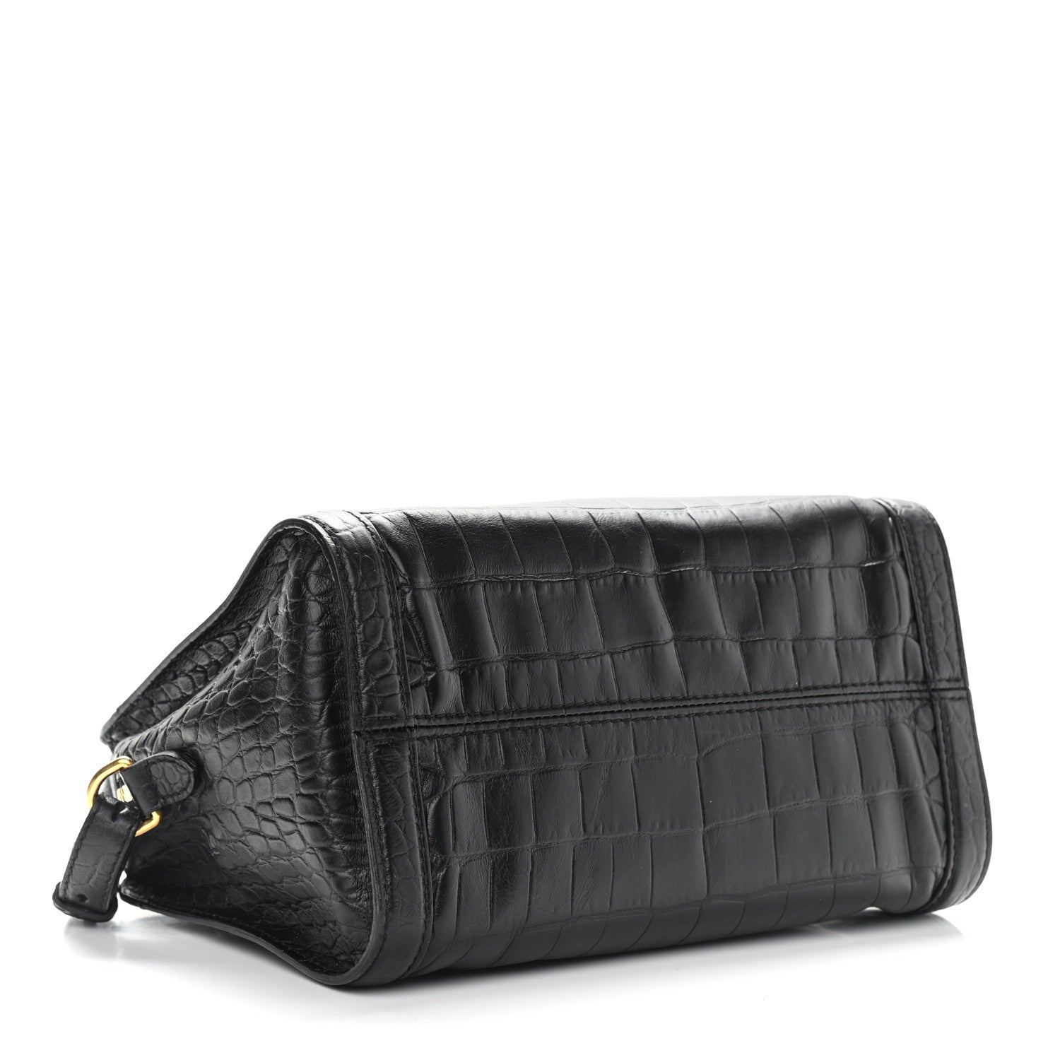 Alexander McQueen Calfskin Crocodile Embossed Small Skull Padlock Zip Around Tote Black 4 of 10