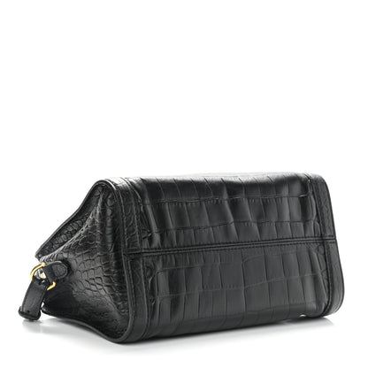 Alexander McQueen Calfskin Crocodile Embossed Small Skull Padlock Zip Around Tote Black 4 of 10