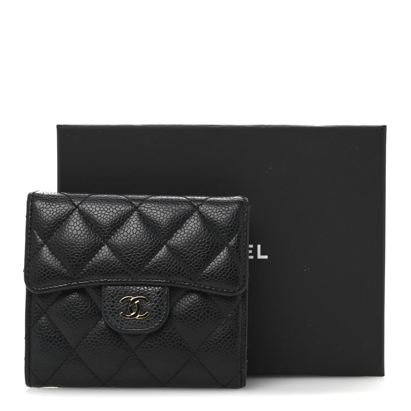 Caviar Quilted Compact Flap Wallet Black