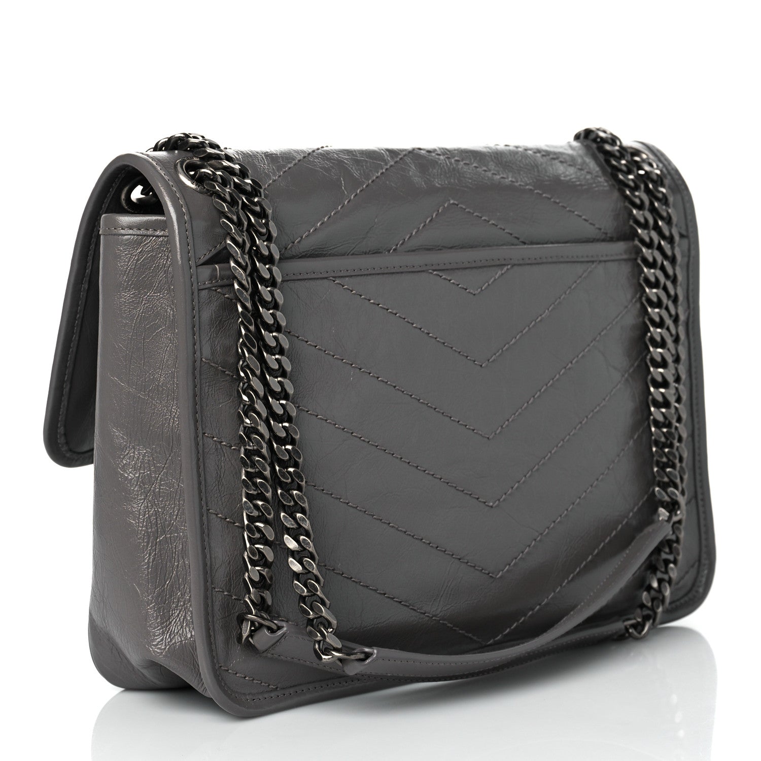 Saint Laurent Crinkled Calfskin Matelasse Monogram Medium Niki Chain Satchel Fog 3 of 9