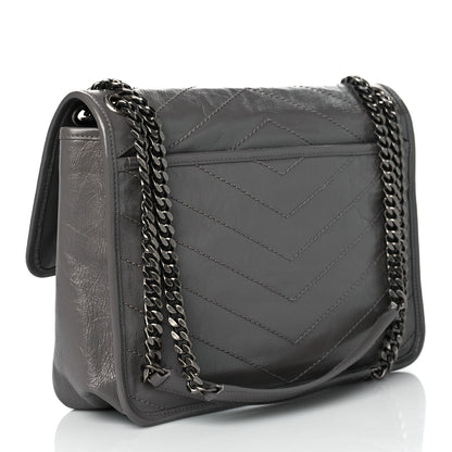 Saint Laurent Crinkled Calfskin Matelasse Monogram Medium Niki Chain Satchel Fog 3 of 9