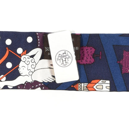 Hermes Silk Les Nouveaux Amoureux de Paris Twilly Marine Violet White 3 of 3