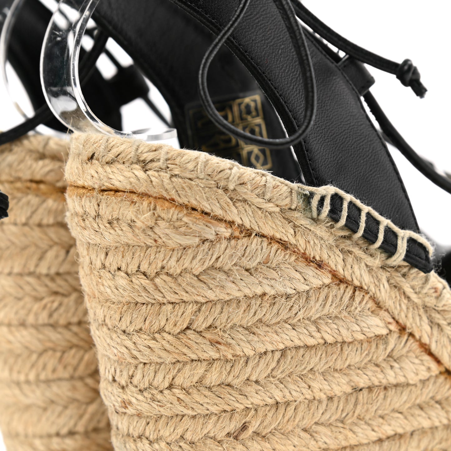 Calfskin Espadrille Lace-Up Wedges 37 Black