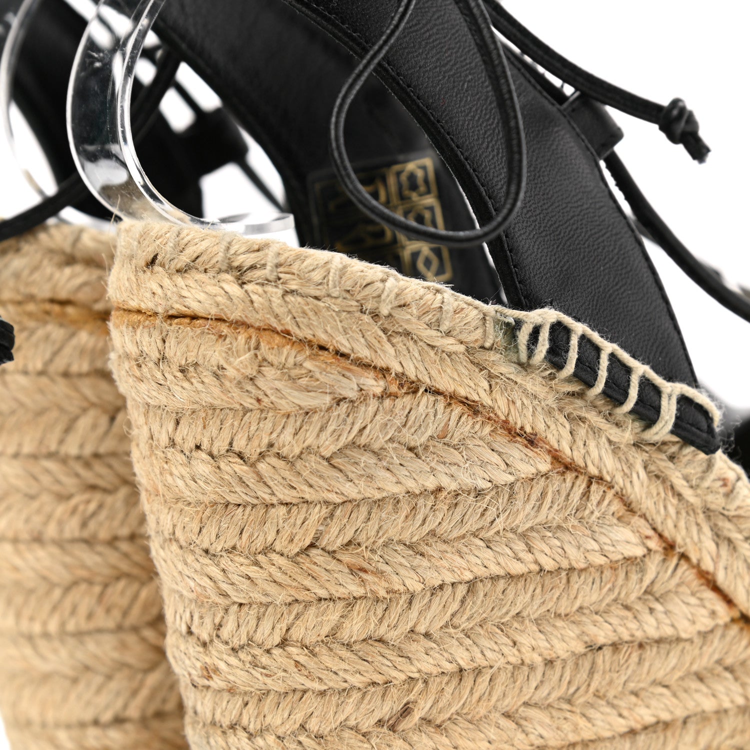 Saint Laurent Calfskin Espadrille Lace-Up Wedges 37 Black 9 of 12