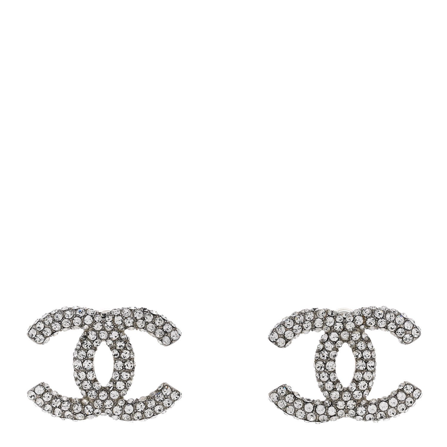 Chanel Crystal CC Treasure Chest Earrings Silver 1 of 4