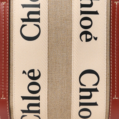 Chloe Linen Calfskin Small Woody Ribbon Tote With Strap White Brown 10 of 12