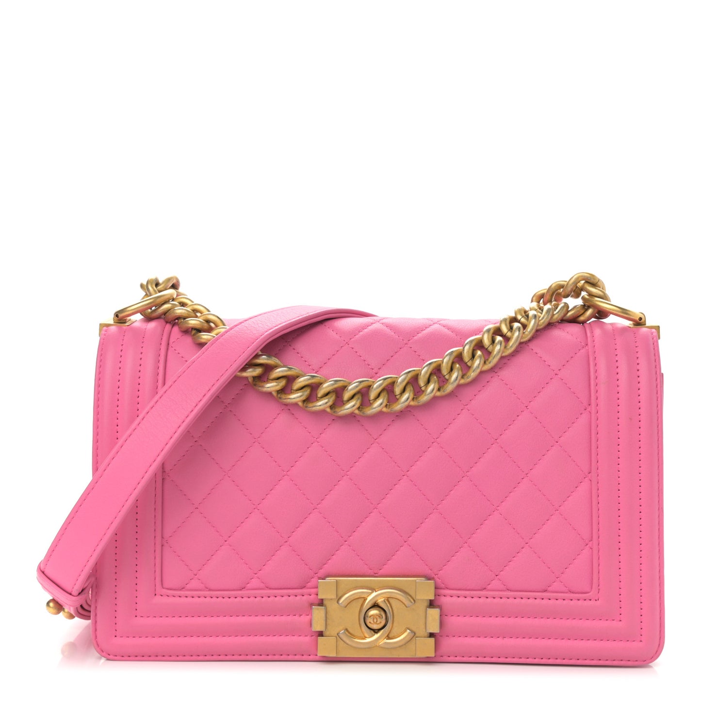 Calfskin Quilted Medium Boy Flap Pink