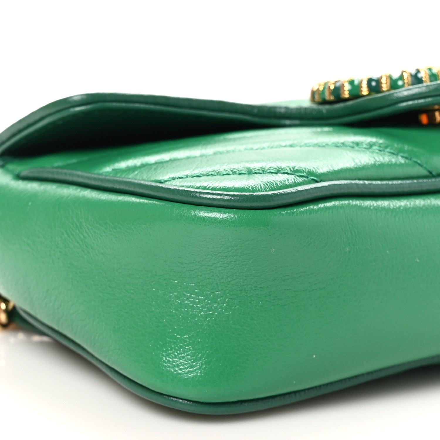 Gucci Azalea Calfskin Enamel Matelasse Diagonal Super Mini Torchon GG Marmont Shoulder Bag New Shamarock Emerald 9 of 10