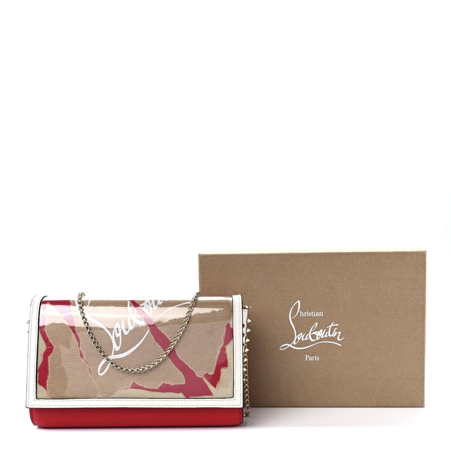 Christian Louboutin Loubi Kraft PVC Patent Calfskin Paloma Clutch Kraft Latte 12 of 12