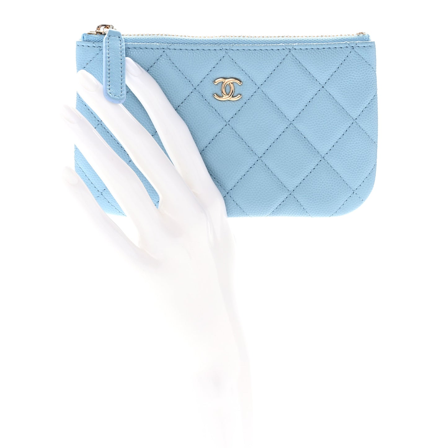 Caviar Quilted Small Cosmetic Case Light Blue