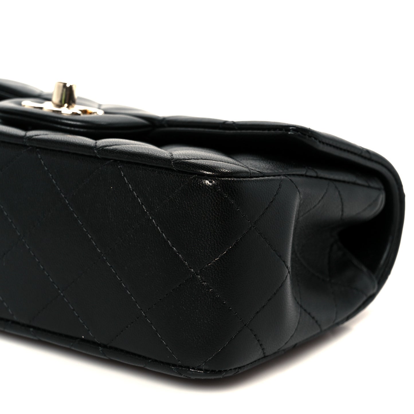 Lambskin Quilted Mini Top Handle Rectangular Flap Black