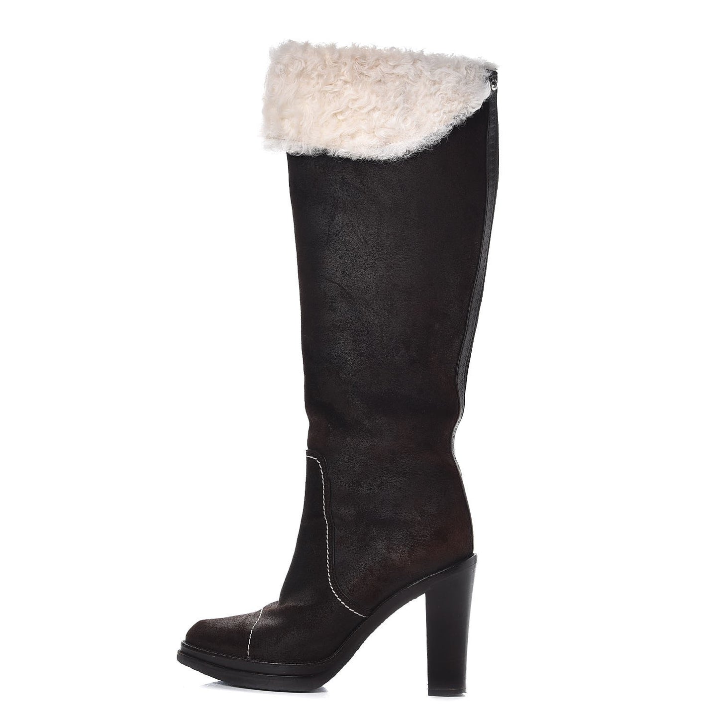 Shearling Suede Monogram Knee High Tall Boots 37 Brown
