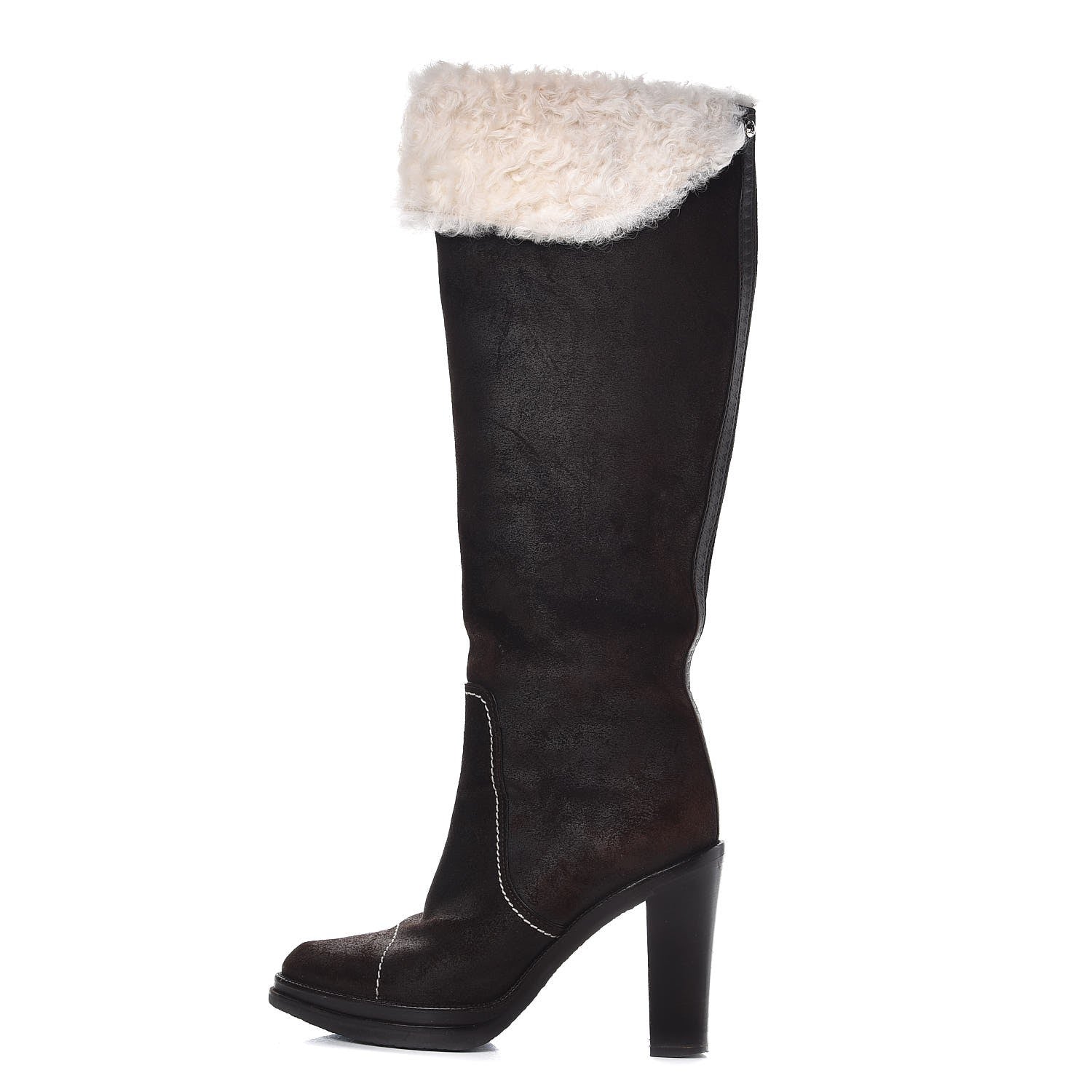 Louis Vuitton Shearling Suede Monogram Knee High Tall Boots 37 Brown 1 of 8