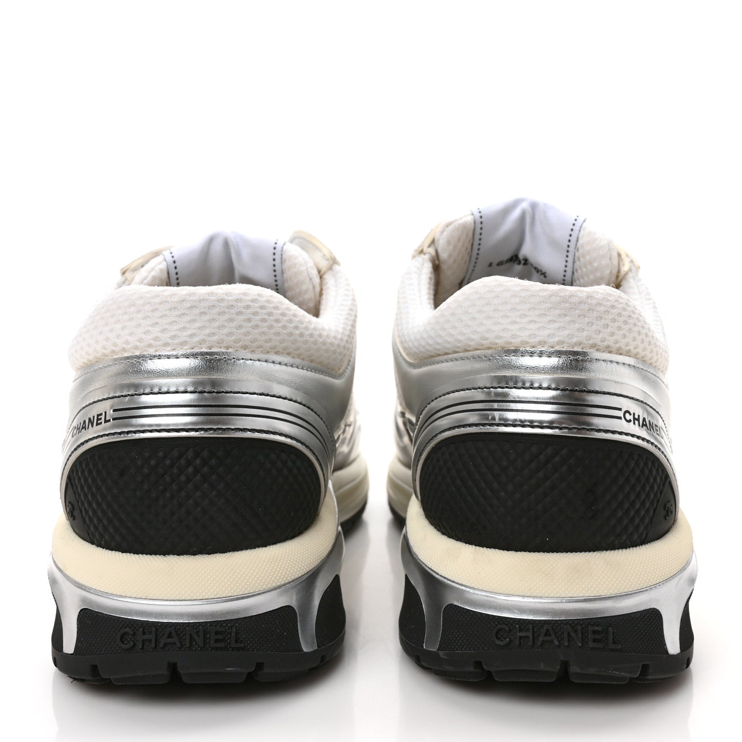 Fabric Laminated Calfskin Stretch CC Sneakers 40.5 White Silver