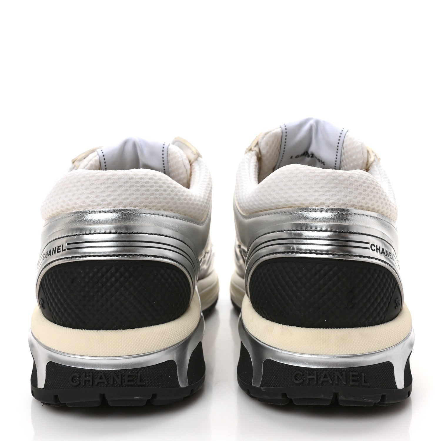 Chanel Fabric Laminated Calfskin Stretch CC Sneakers 40.5 White Silver 5 of 9