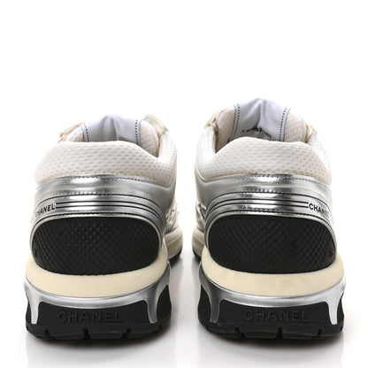 Chanel Fabric Laminated Calfskin Stretch CC Sneakers 40.5 White Silver 5 of 9