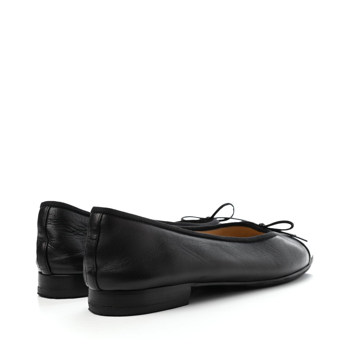 Lambskin Patent Cap Toe Ballerina Flats 38 Black