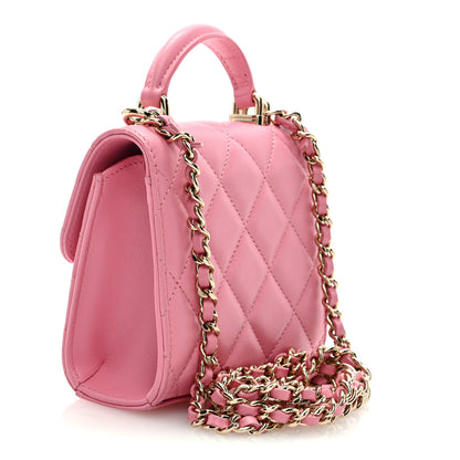 Chanel Lambskin Quilted Top Handle Clutch With Chain Pink 3 of 9