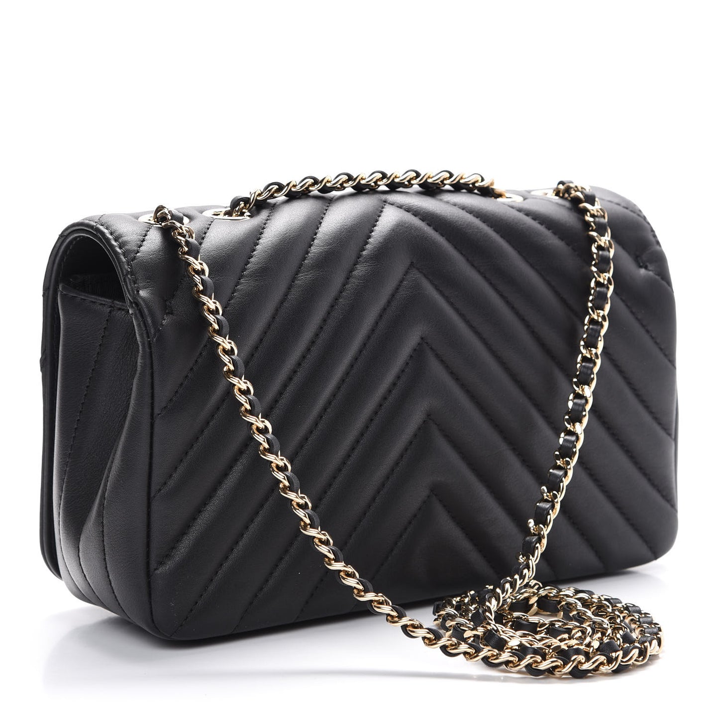 Calfskin Chevron Quilted Mini Statement Flap Black