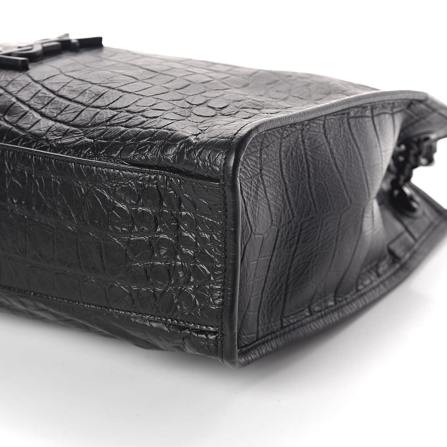 Calfskin Crocodile Embossed Monogram Medium Niki Shopping Bag Black