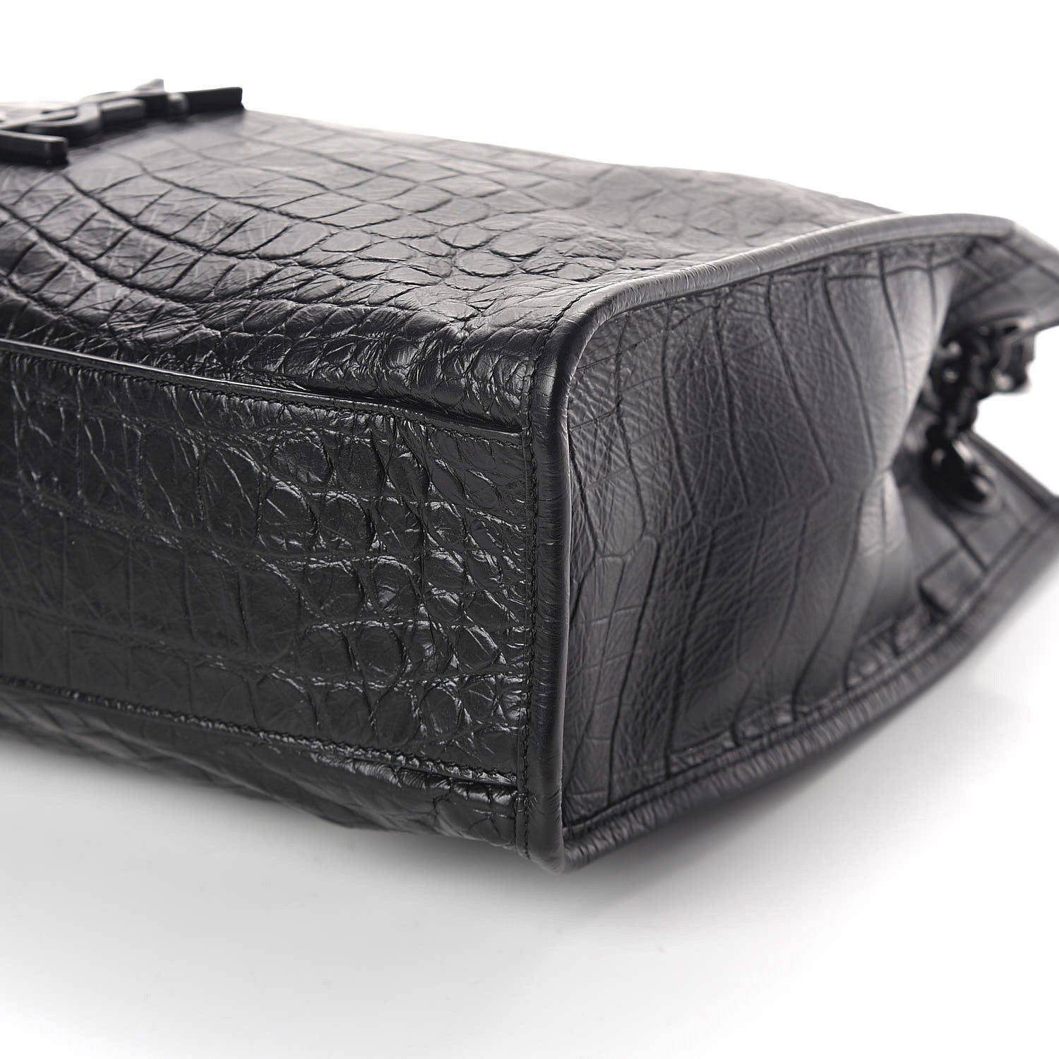 Saint Laurent Calfskin Crocodile Embossed Monogram Medium Niki Shopping Bag Black 10 of 10
