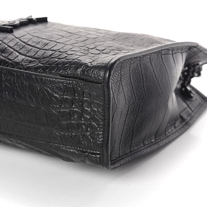 Saint Laurent Calfskin Crocodile Embossed Monogram Medium Niki Shopping Bag Black 10 of 10