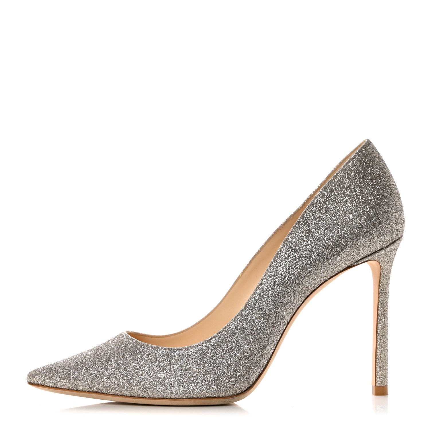 Jimmy Choo Glitter Romy 100 Pumps 37.5 Platinum Ice 1 of 10
