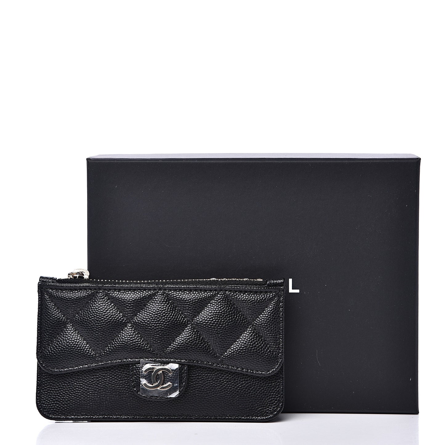Caviar Quilted Flap Zip Card Holder Black