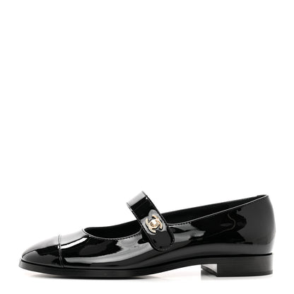 Chanel Patent Calfskin Mary Janes Flats 38.5 Black 1 of 9