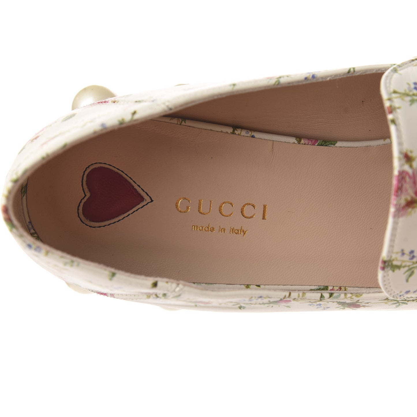 Calfskin Web Pearl Floral Embellished Peyton Loafer 38 White Multicolor