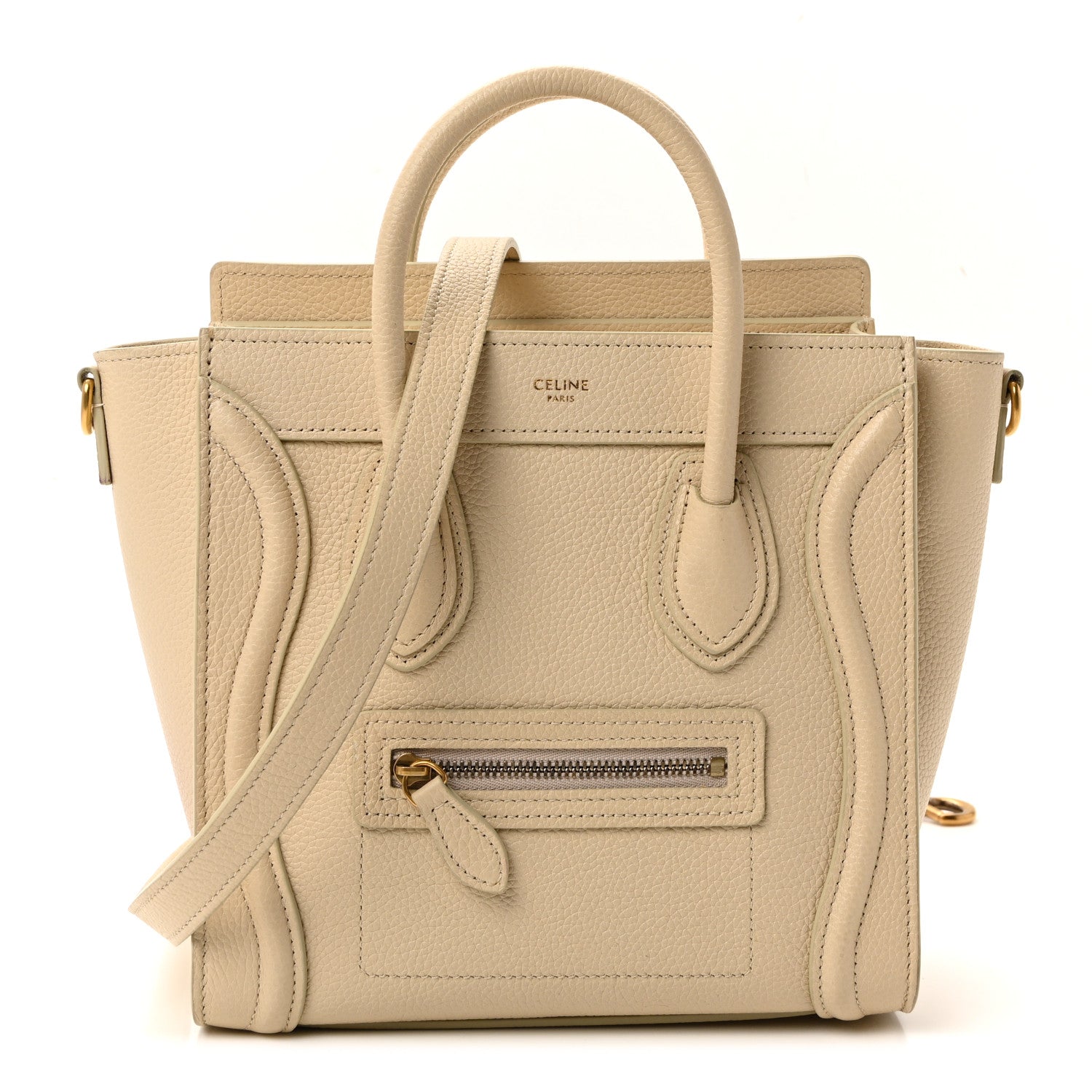 Celine Drummed Calfskin Nano Luggage Ivory 1 of 10