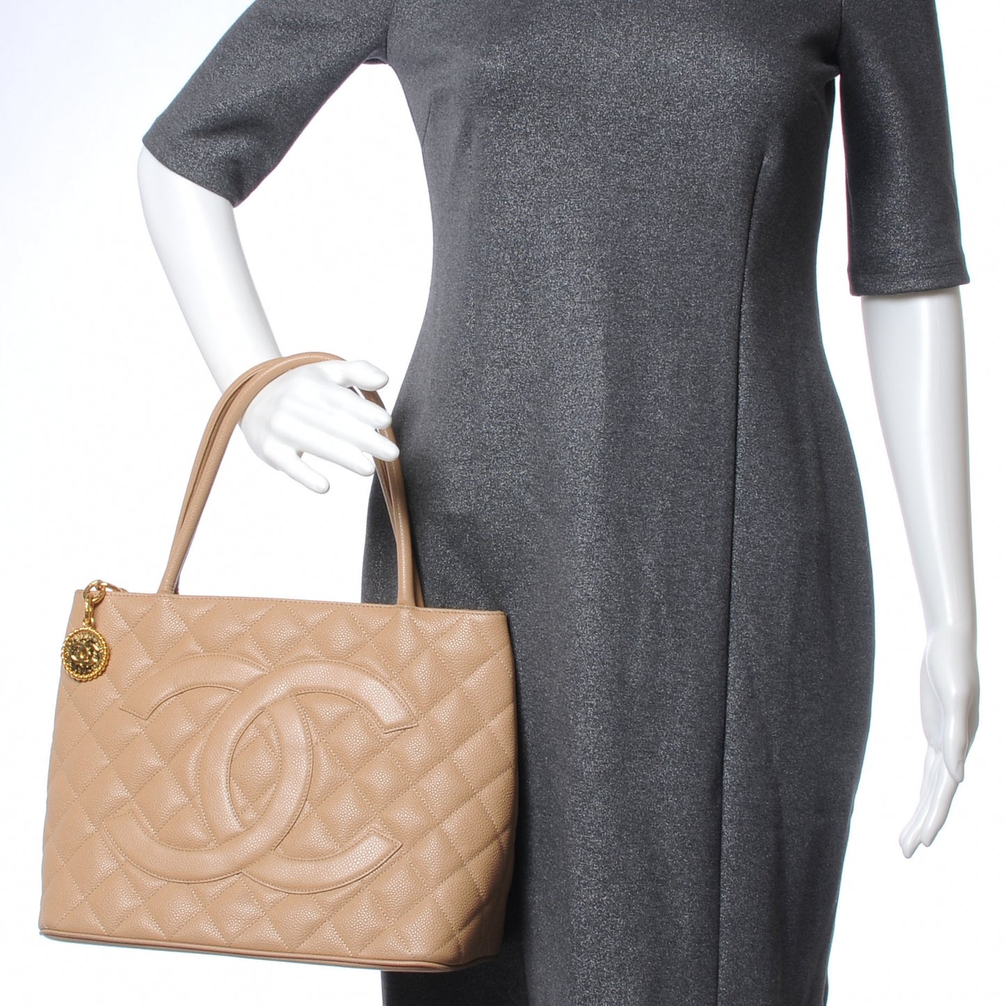 Lambskin Medallion Tote Beige