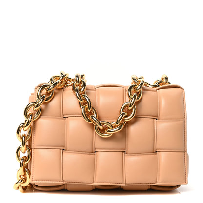 Bottega Veneta Lambskin Maxi Intreccio Padded Chain Cassette Crossbody Bag Almond 1 of 9