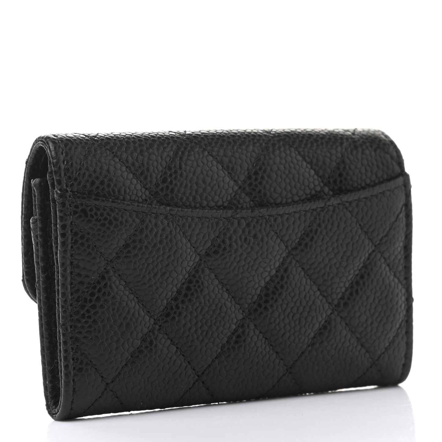 Caviar Quilted Flap Card Holder Wallet Black