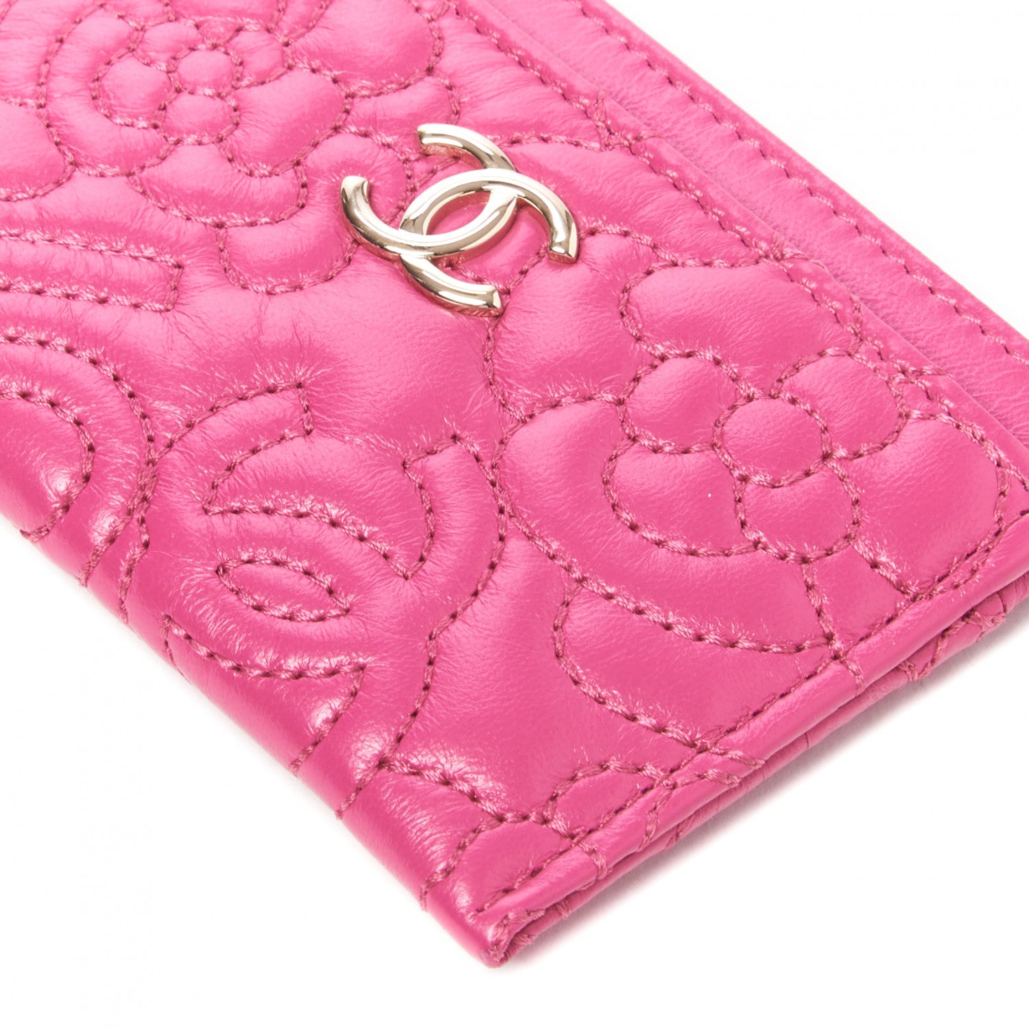 Chanel Lambskin Camellia Embossed Card Holder Fuchsia 4 of 9