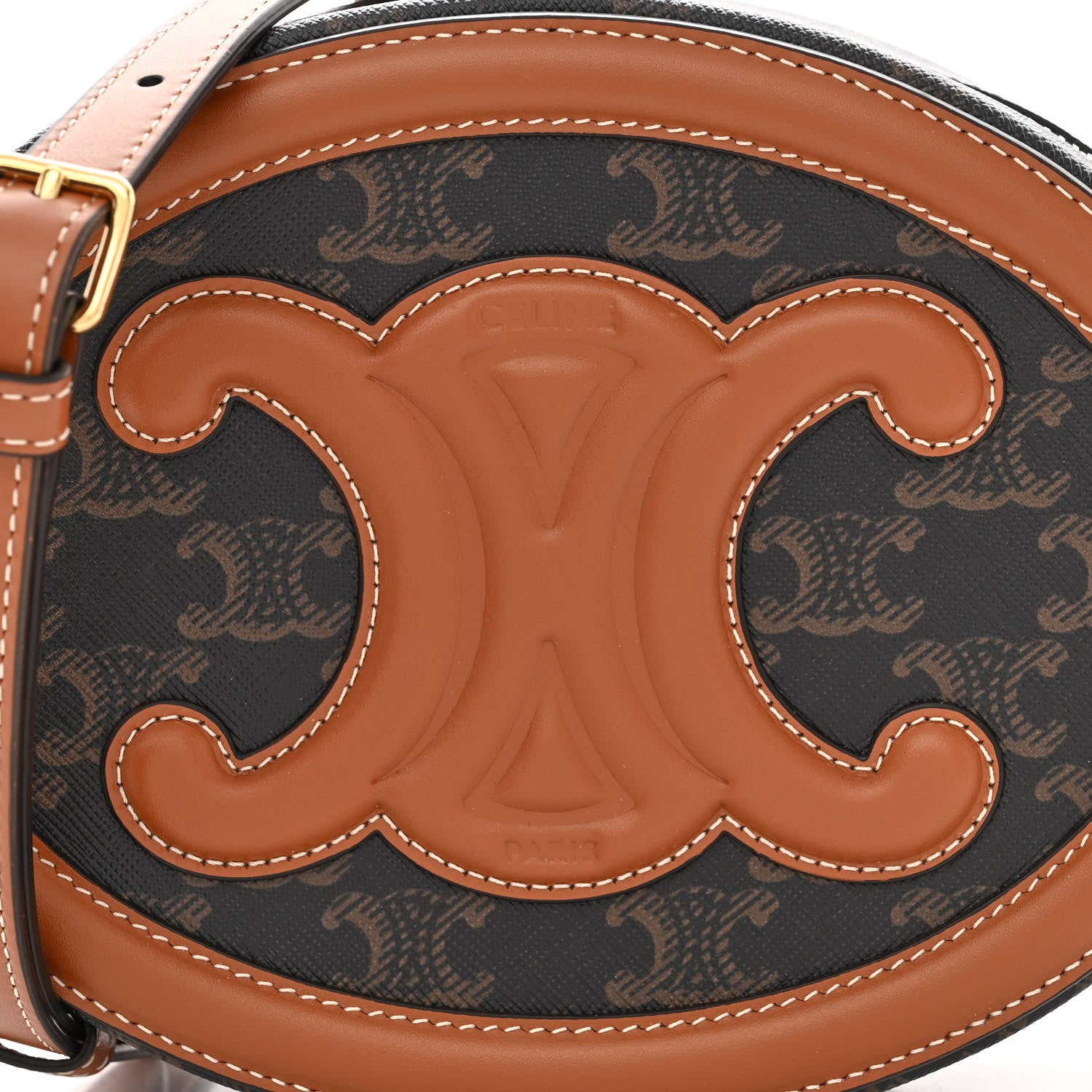 Celine Canvas Calfskin Cuir Triomphe Oval Purse Crossbody Tan 8 of 10