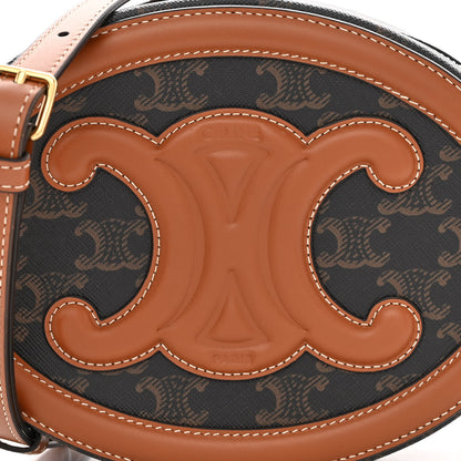 Celine Canvas Calfskin Cuir Triomphe Oval Purse Crossbody Tan 8 of 10