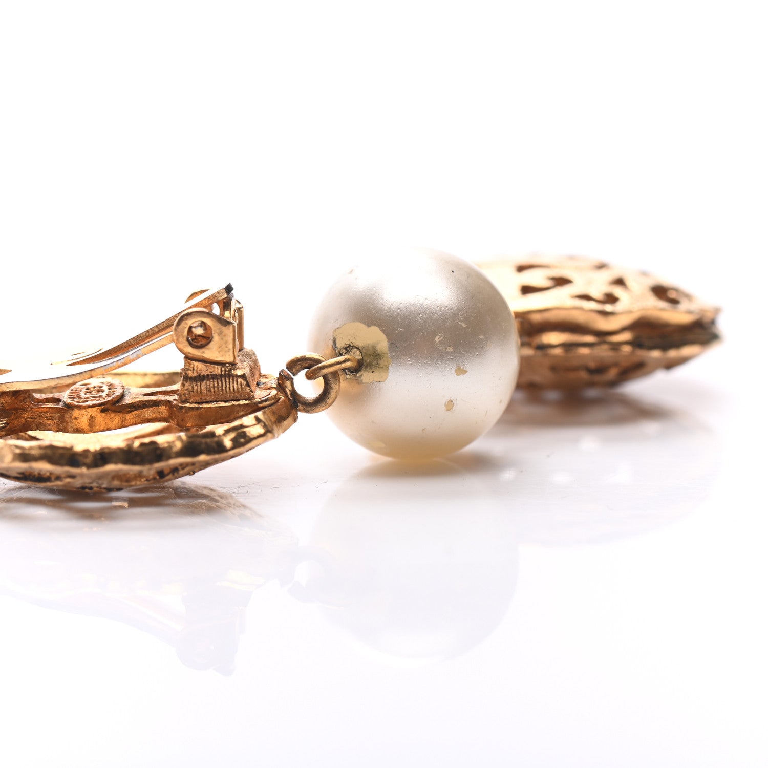 Chanel Pearl CC Clip On Drop Earrings Gold 5 of 6