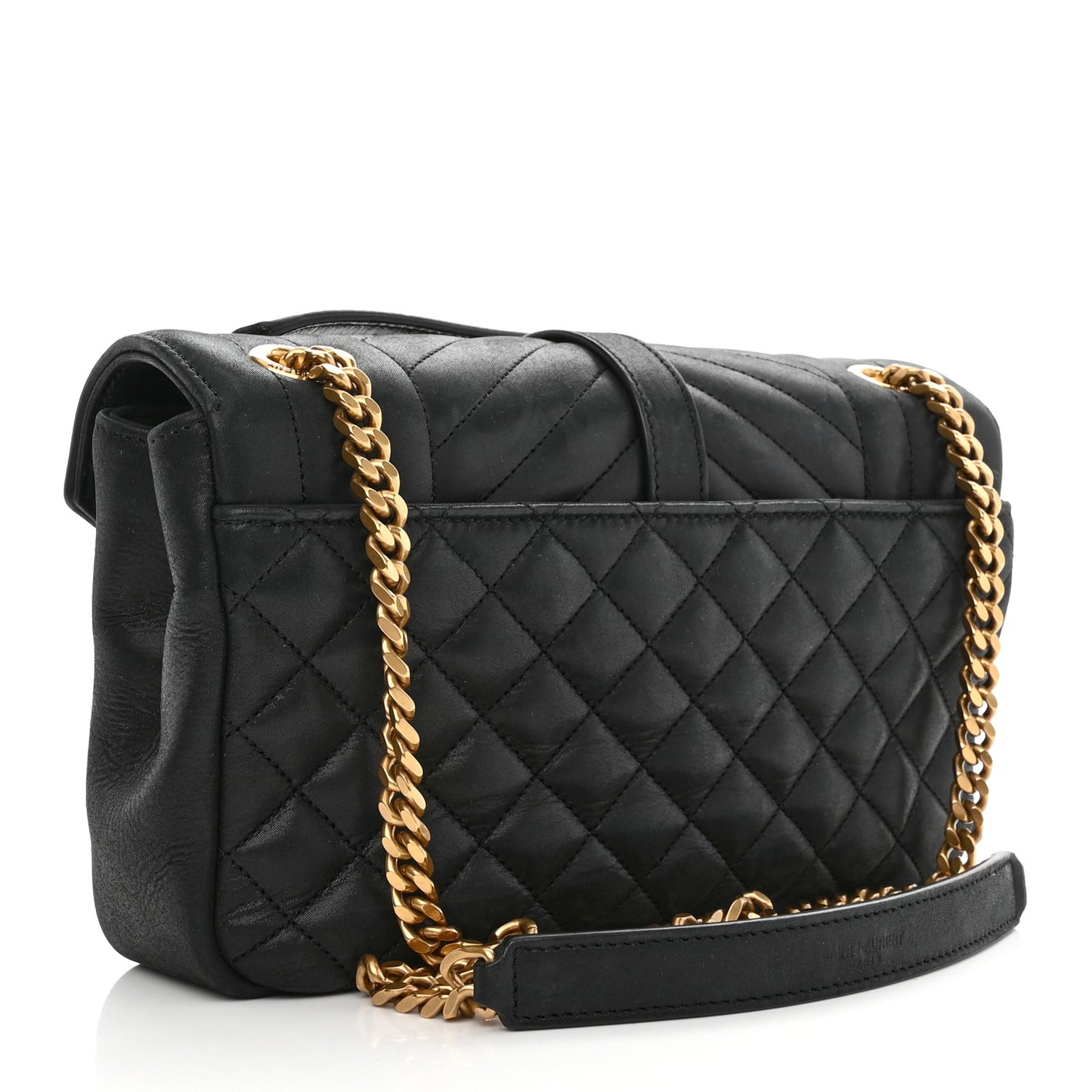 Iridescent Calfskin Tri-Quilt Monogram Medium College Bag Black