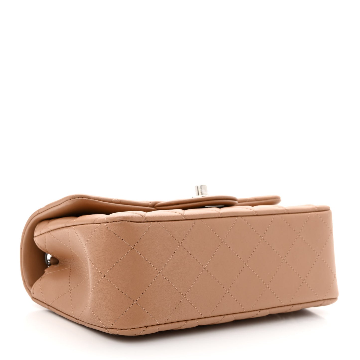 Lambskin Quilted Mini Rectangular Flap Dark Beige