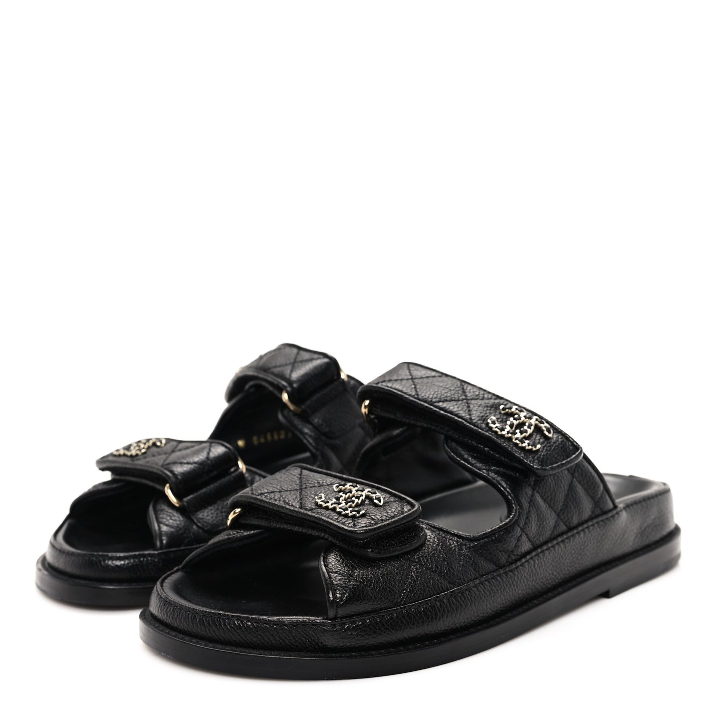 Grained Calfskin Velcro Dad Sandals 35 Black