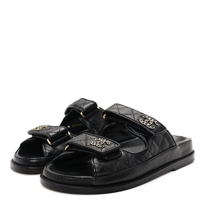 Chanel Grained Calfskin Velcro Dad Sandals 35 Black 4 of 11