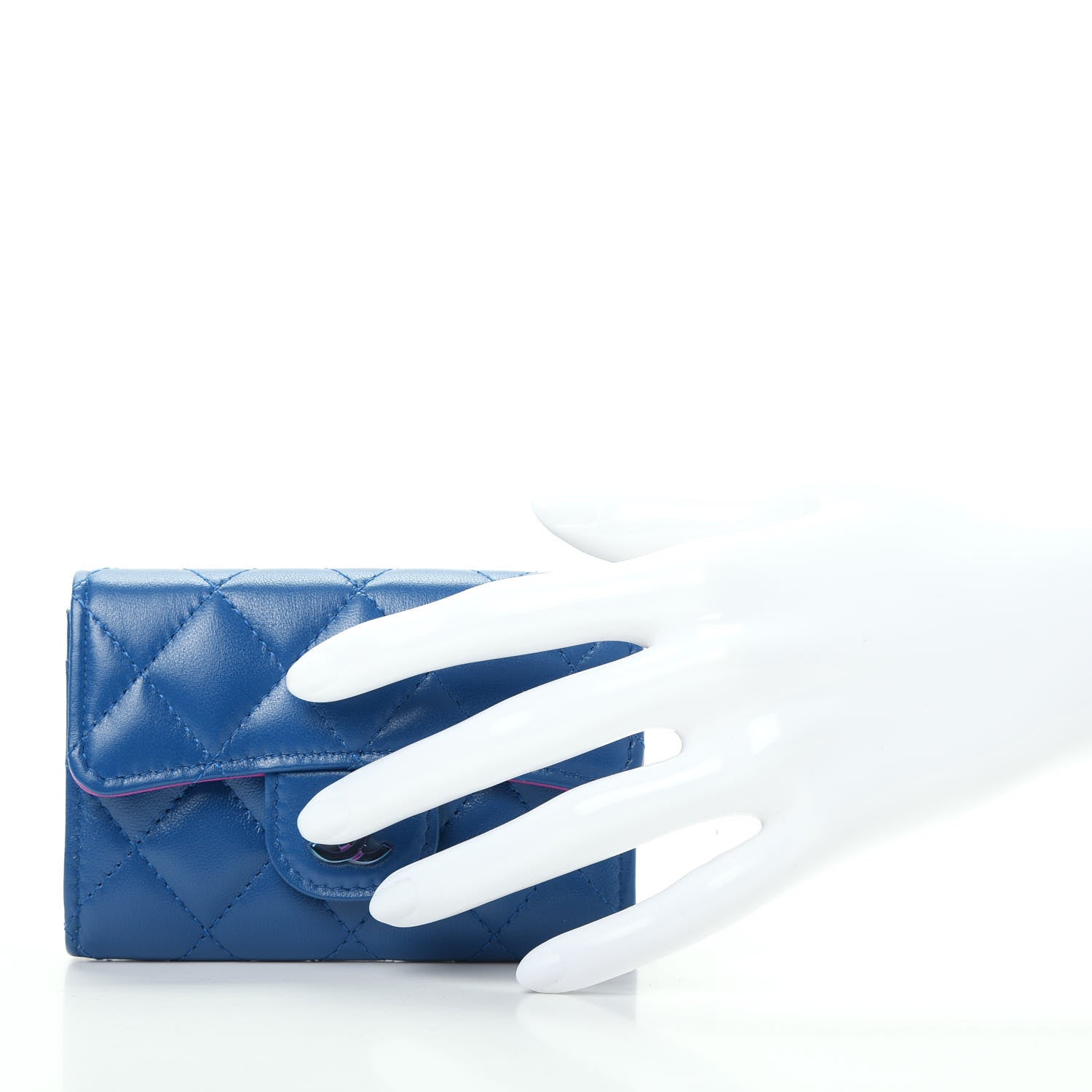 Chanel Lambskin Quilted Flap Card Holder Wallet Blue Pink 2 of 9