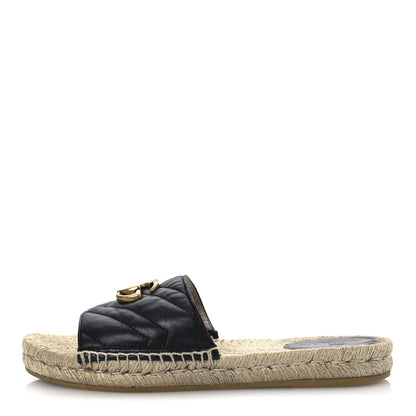 Gucci Nappa Matelasse GG Marmont Espadrille Slide Sandals 38 Black 1 of 14