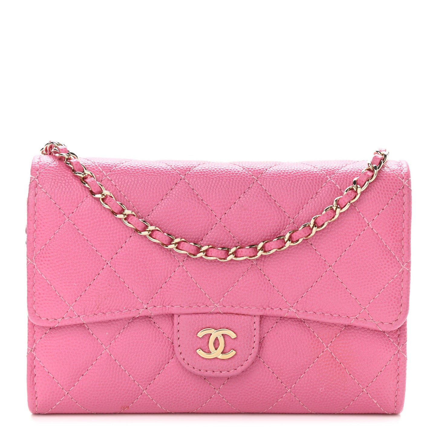 Caviar Quilted Flap Mini Wallet On Chain WOC Pink