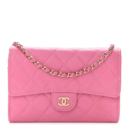 Chanel Caviar Quilted Flap Mini Wallet On Chain WOC Pink 1 of 11