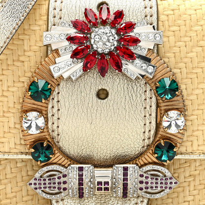 Miu Miu Raffia Madras Crystal Embellished Lady Shoulder Bag Naturale Pirite 7 of 9
