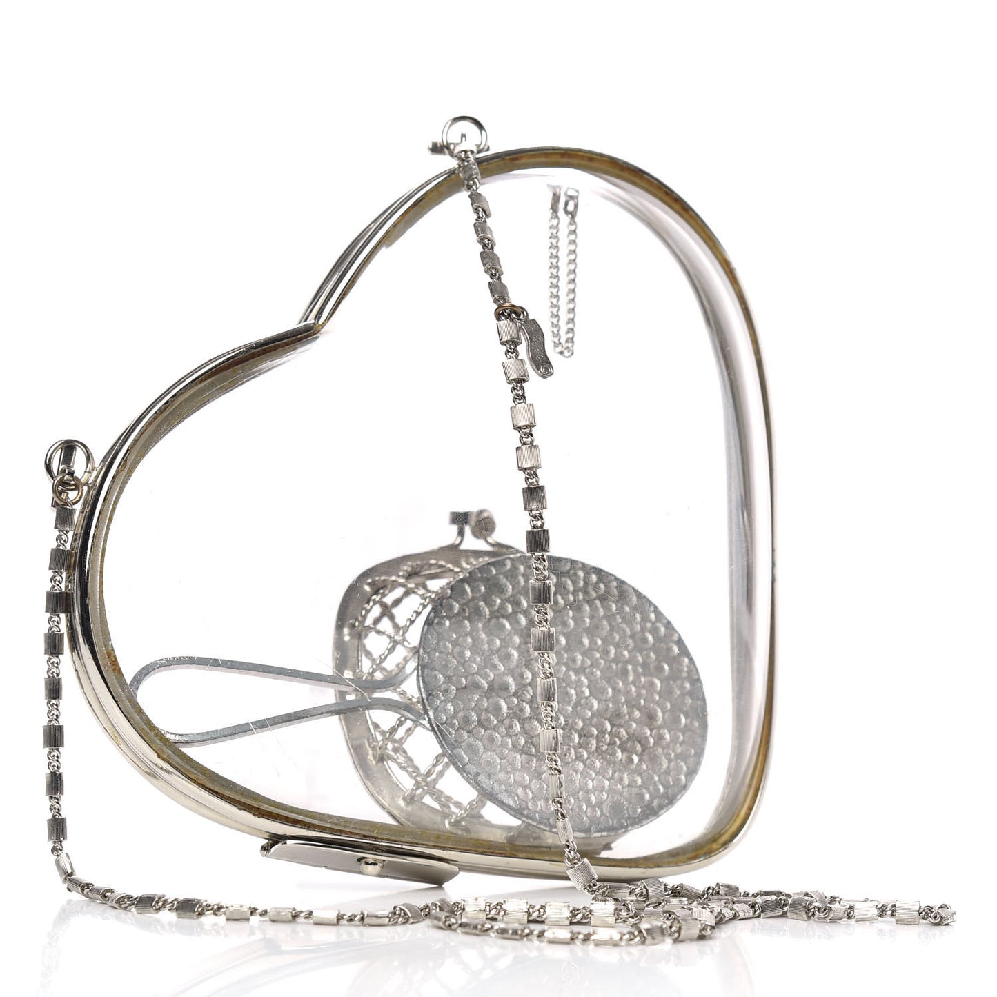 Lucite Brass Heart Clutch Silver