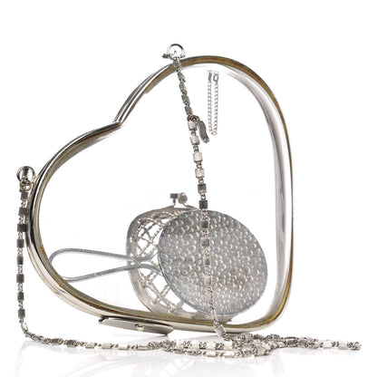 Judith Leiber Lucite Brass Heart Clutch Silver 3 of 7